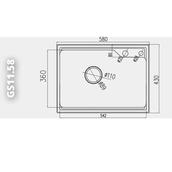 Chậu rửa 1 hố 580mm GS11.58 GST1158