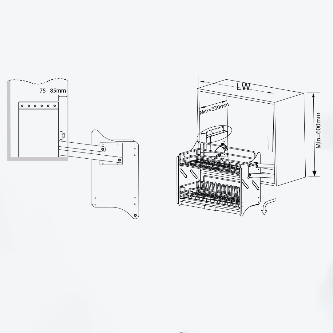 Giá bát đĩa nâng hạ 900mm màu titan ML06.90N GLN69