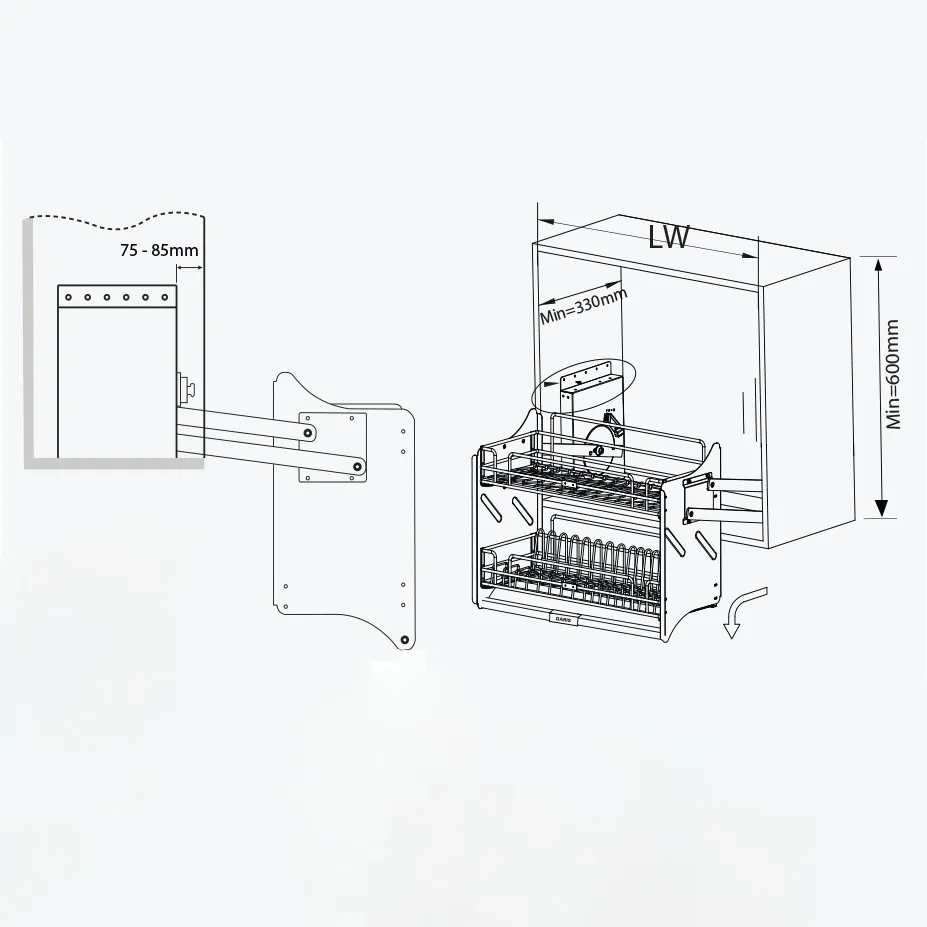 Giá bát đĩa nâng hạ Garis màu xám 800mm GL06.80C GLC68