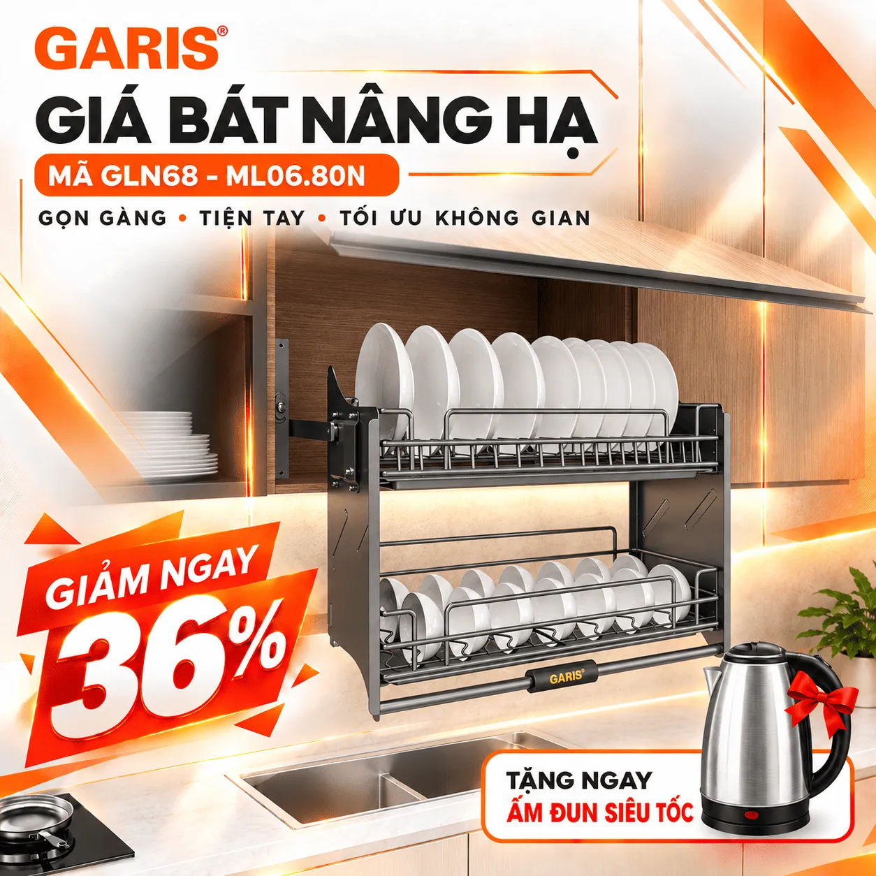 Giá bát đĩa nâng hạ màu titan 800mm ML06.80N GLN68