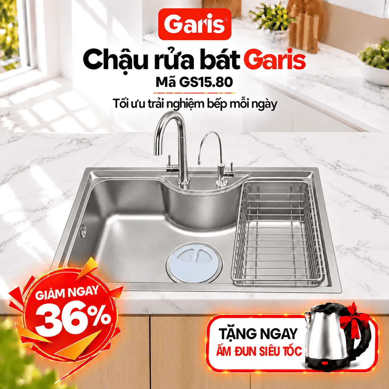 Chậu rửa 1 hố 800mm GS15.80 GST1580
