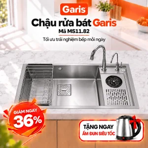 Chậu rửa 1 hố 820mm có máy rửa cốc, chén MS11.82 MST1182