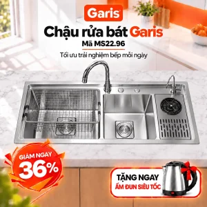 Chậu rửa 2 hố 960mm có máy rửa cốc, chén MS22.96