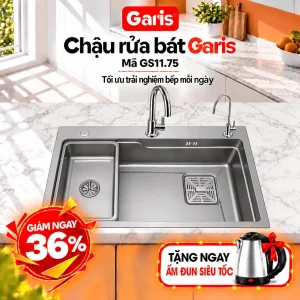 Chậu rửa 1 hố to 750mm tích hợp hợp hố phụ rời màu titan GS11.75 GST1175
