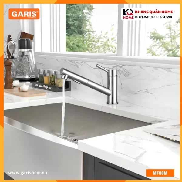 Vòi rửa nóng lạnh cổ thấp inox 304 có dây rút MF08M