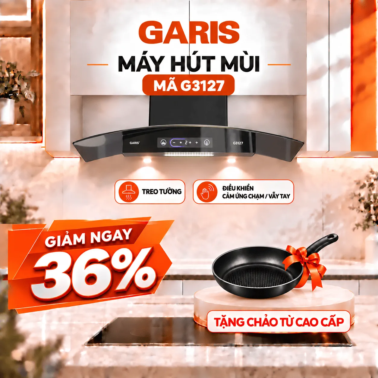 Máy hút mùi treo tường Garis G3127 cảm ứng/ vẩy tay AC 70 cm