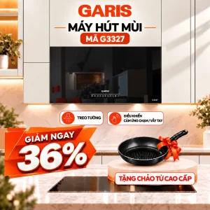 Máy hút mùi kính thẳng Garis G3327 cảm ứng chạm/ vẩy tay, DC 70 cm