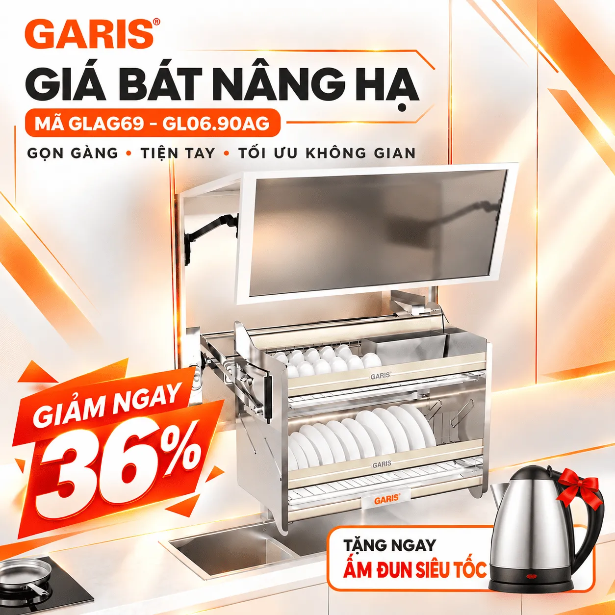 Giá bát đĩa nâng hạ 900mm Garis GL06.90AG GLAG69