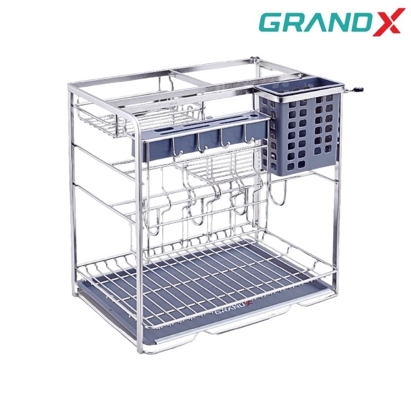 Giá dao thớt gia vị 250mm rổ, ray, khung Inox 304 nan dẹt GrandX XK.25S2