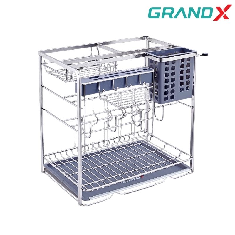 Giá dao thớt gia vị 300mm rổ, ray, khung Inox 304 nan dẹt GrandX XK.30S2