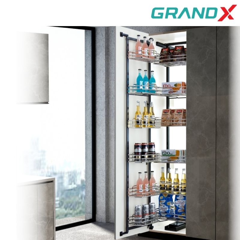 Tủ đồ khô 6 tầng 450mm Inox 304 nan Oval GrandX XPR.450M cánh mở
